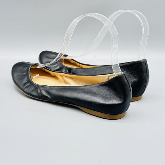 J Crew Shoes Womens 6.5 Black Leather Ballet Flats Italy Cece Comfort Slip On - Picture 6 of 14